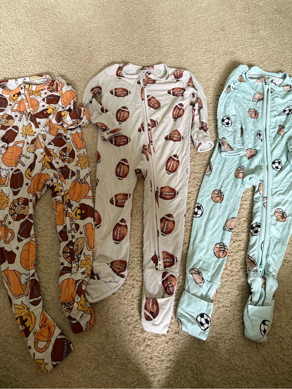 Dream Big Little Co Bamboo One-Piece Pajama lot with Football Prints size 3-6
